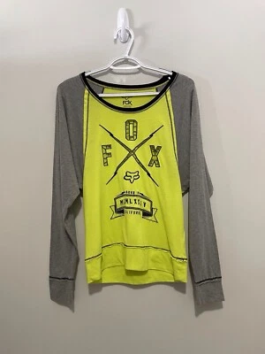 Fox Racing Long Sleeve T Shirt Sz Small Vintage Raglan Spell Out Neon Green Y2K - Image 1 of 4