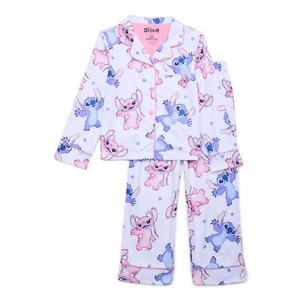 Lilo and Angel Girl's Button Down Flannel Character Print Pajama Set - Picture 1 of 8