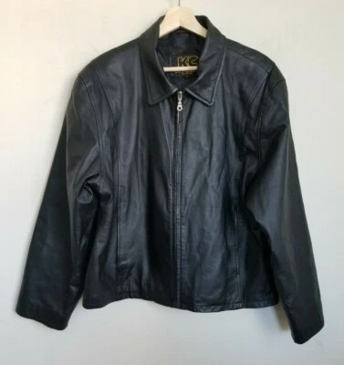 KC Collection Jacket Black Leather Collared Zip Pockets Lined Size XL - Image 1 of 4