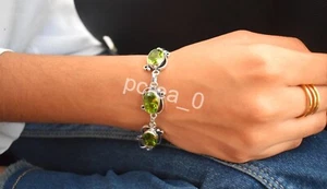 Neu Peridot Steinarmband, 925 Sterlingsilber Armband verstellbares Armband K12 - Bild 1 von 5