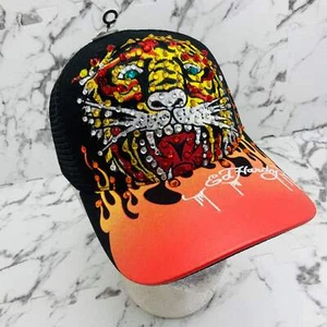 Sombrero de camionero Ed Hardy Tiger negro | naranja | amarillo | rojo estrás nuevo con etiquetas - Imagen 1 de 6