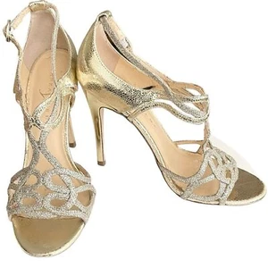 Ivanka Trump Itherly Open Toe Strappy Glittery Gold Stiletto Pump Heels Sz 7 - Picture 1 of 12