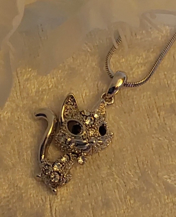 Crystal Cat Kitten Hinged necklace Chain Pendant charm 107 — 第 1/1 张图片