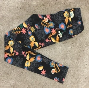 LuLaRoe Leggings ~ OS ~ SCHWARZ & GRAU ~ BLAU ROSA GOLD Blumen ~ *Blumen EINHORN* - Bild 1 von 2