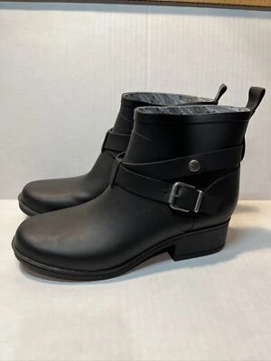 Botas de lluvia Lucky Brand para mujer Rindah con tacón de cinturón de goma talla 8 negras elegantes Foto 1 de 4