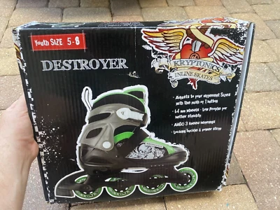 Kryptonics DESTROYER Inline Skates Youth Size 5-8 Adjustable NIB! WOW!! - Image 1 of 4