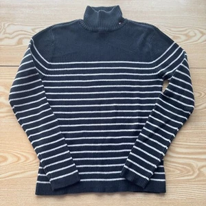 Tommy Hilfiger Womens Jumper Medium Blue Long Sleeve High Neck Fashion Striped - Picture 1 of 10