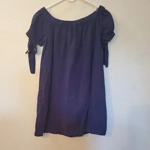 Lulus Al Fresco Evenings Mini Dress Womens Navy Blue Off-the-Shoulder Sz SMALL - Picture 1 of 8
