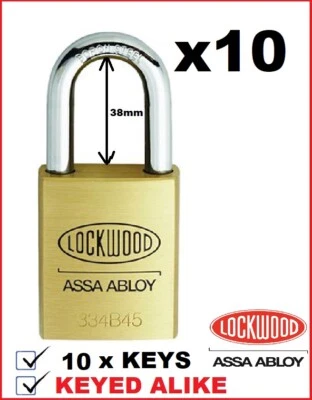 10x Lockwood Commercial Grade Padlocks + 10 Keys keyed alike   334B45/138 - image 1 of 4