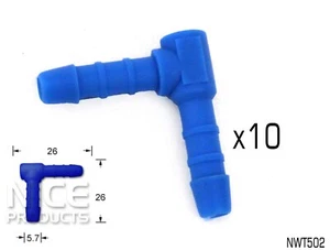 UNIVERSAL RIGHT ANGLE WINDSCREEN WASHER 5mm PUSH ON PIPE HOSE CONNECTOR 10 PACK - Picture 1 of 5