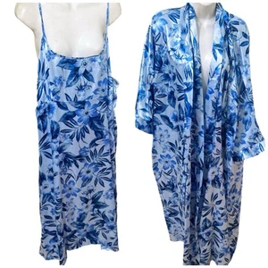 Blue 2 Piece Intimates Satin Robe and Nightgown Set Womens 2X NWT - Picture 1 of 10