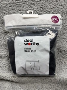 Deal Worthy Boxer Briefs Mens 2XL Black 3 Pack Underwear Fly Comfort Multipack - Picture 1 of 4