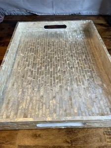 Valerie Parr Hill Capiz Tablett cremeweiß elfenbein rechteckig Stranddeko - Bild 1 von 8