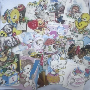 Lote De 23 Tarjetas De Felicitación De Colección Años 50 Troqueladas Antropomórficas Flocadas Kitschy - Imagen 1 de 14
