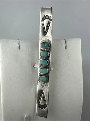 BEAUTIFUL VTG NATIVE AMERICAN STERLING SILVER 2.75”TIE CLIP BAR TURQUOISE STONEs - Image 1 of 4
