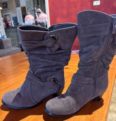 ANNA Kids Fashion Boots Grey Heeled Biker Lace Zip Up Size US 13 - Image 1 of 4