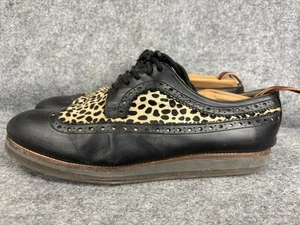 Barneys New York Wingtip Shoes Mens Size 10.5 Black Leopard Pony Hair Made Italy - Picture 1 of 11