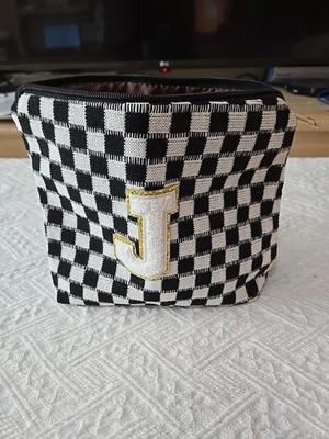 Макияж сумка черный и белый клетчатый монограмма "J" 9 X 7 X 3 - Изображение 1 из 4
