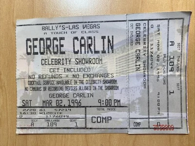 Boleto de comedia George Carlin 1996 Bally’s Las Vegas Casino Stand Up sin usar Foto 1 de 4