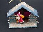Vintage Christmas Putz Cardboard Mica House Celluloid Santa with Toy Bag Japan