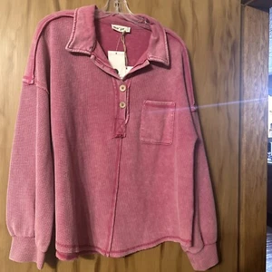 New In Pink Mineral Wash Waffle Knit Tunic Top Oversized Size Medium NWT - Picture 1 of 5