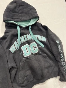 Washington DC Hoodie Womens Adult Small Dark Gray Teal Long Sleeve Drawstring - Picture 1 of 10