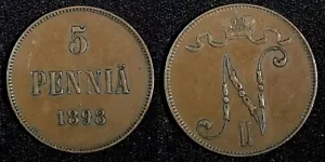 Finland Nicholas II Copper 1898 5 Pennia KM# 15 (27 308) - Picture 1 of 3