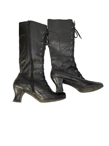 Vince Camuto black leather boots tie/zippered size 6 b - Picture 1 of 19