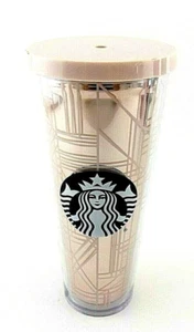 Starbucks 2017 Venti mit Deckel 24oz Tumbler Cold Cup Rosegold & Pink Geometric - Bild 1 von 10