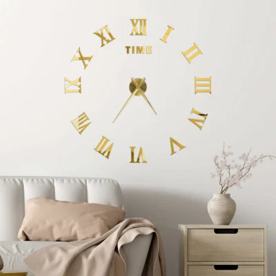 3D Wall Clock Acrylic Mirror Roman Numeral Sticker DIY Quartz Clocks Watch Home - Image 1 of 4