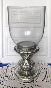 1 Pc. 14” Heavy Glass Hurricane Globe Pillar Candle Holder W/Silver Tone Base - Picture 1 of 16
