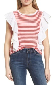 Camiseta Chelsea28 para mujer con volantes a rayas roja/blanca XS - Imagen 1 de 3