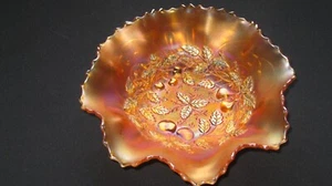 Northwood Three Fruits Medallion Stippled Marigold Carnival Glass Bowl !!! - Picture 1 of 5