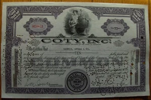 Stock certificate Coty, Inc. Payee HARRIS, UPHAM & Co 1940 - Picture 1 of 2