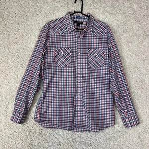 Banana Republic Pearl Snap Shirt Mens Large Plaid Preppy Western Long Sleeve - Picture 1 of 8