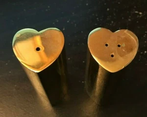 Vintage Modern Heart Shaped Gold Colored Salt & Pepper Shakers - Picture 1 of 2