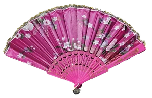 Fuchsia Pink Flowers Decorative Plastic Fabric Hand Fan Weddings Summer Foldable - Picture 1 of 5