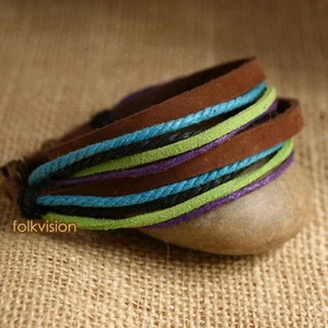 12 PCS Wholesale TRIBAL SURFER 2 WRAPS LEATHER HEMP BRACELET LB049 - Picture 1 of 2