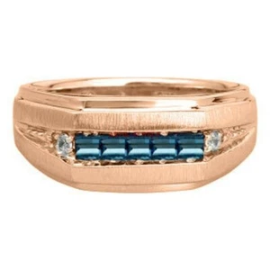 Natural London Blue Topaz with 14K Rose Gold Plated Silver Ring For Men's 476 - Picture 1 of 12