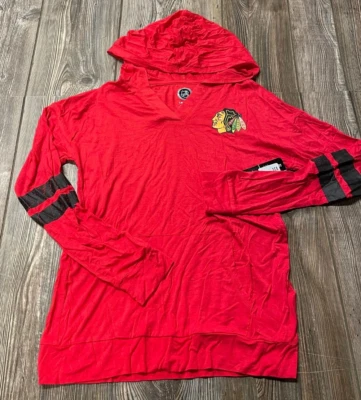 NWT Girls Chicago Blackhawks Red Long Sleeve Lightweight Logo Hoodie Large 10/12 - Image 1 of 3