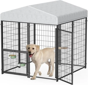 Outdoor Large Dog Kennel with Roof-Security Lock and Swivel Feeder,4'Lx4'Wx4.4'H - Picture 1 of 7