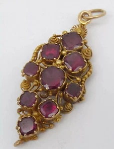 Victorian 21ct Gold Pendant Cannetille Work Set With Old Cut Garnets - Picture 1 of 9