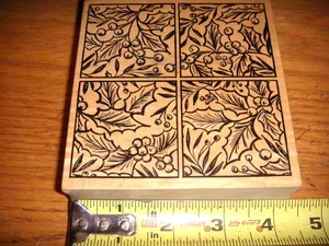 MAGENTA HOLLY LEAVES W/ BERRIES 4 SQUARE LARGE  NEW  WOOD RUBBER STAMPS - Picture 1 of 2