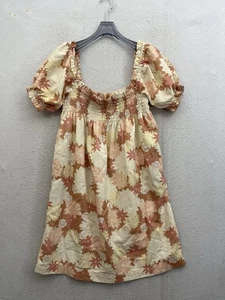 Faherty Ramona gesmoktes Kleid Damen Medium orange Blumen Taschen - Bild 1 von 8