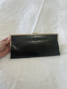 HOBO INTERNATIONAL | Black Snake Embossed Leather Clutch | Gold Tone Hardware - Picture 1 of 10
