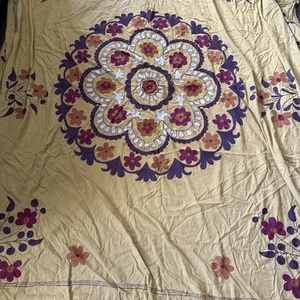 Garnet Hill King Size 100% Cotton Mustard Floral Embroidered Bed Cover - Picture 1 of 6