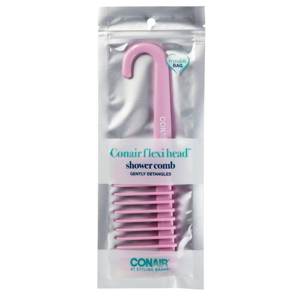 Conair Flexi Head Shower Hair Comb Pink Wide Tooth Detangler for Wet Hair - Image 1 of 4