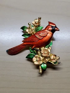 Broche Cardenal Jonette Joyería JJ Vintage con Flores Pintado Tono Dorado - Imagen 1 de 6