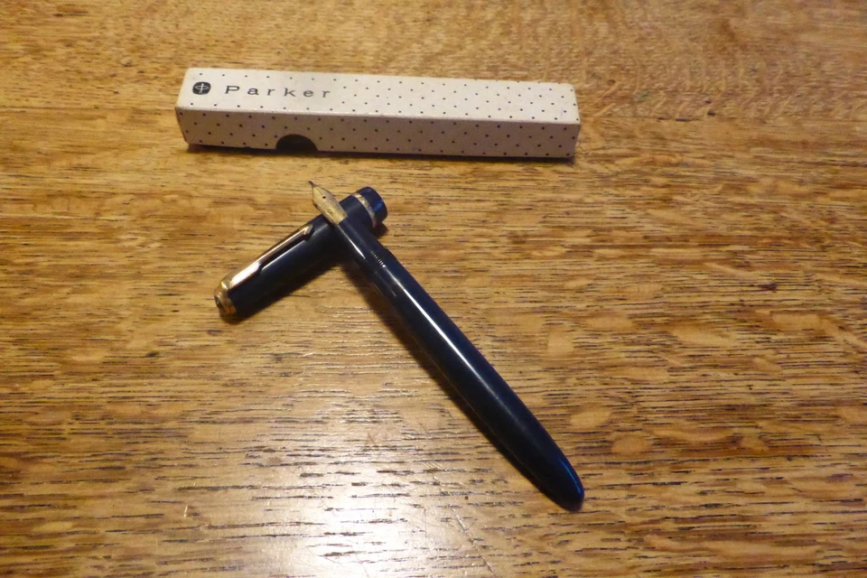 Vintage Parker Duofold Senior Blue Fountain Pen Aerometric 35 14ct Gold Nib - Image 1 of 4