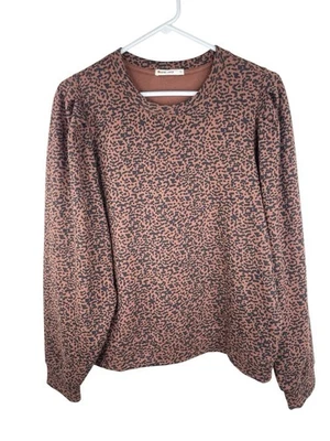 2188. Marine Layer Brown Black Animal Print Long Balloon Sleeve Sweatshirt Sz L - Image 1 of 4